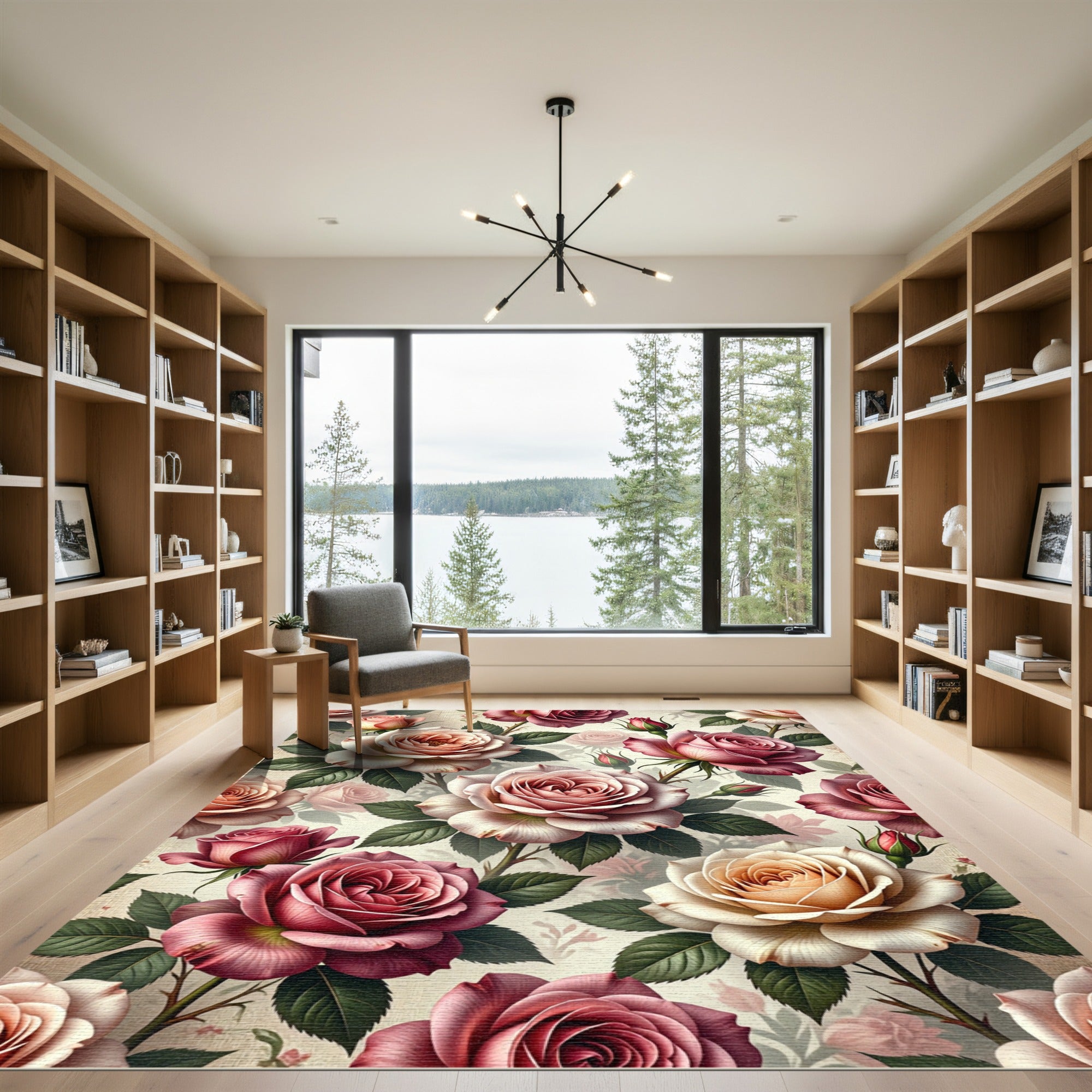 Romantic Pink Peach Rose Garden Rug