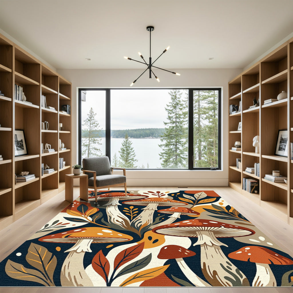 Earthy Forest Mushroom Botanical Illustration Rug