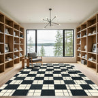 Black Beige Square Grid Harmony Rug
