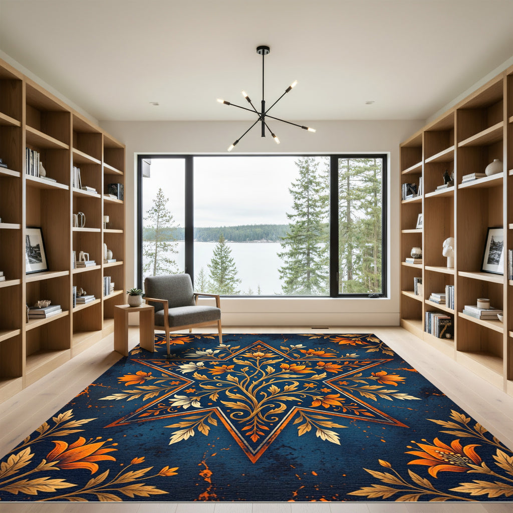 Golden Star Floral Vine Aubergine Rug