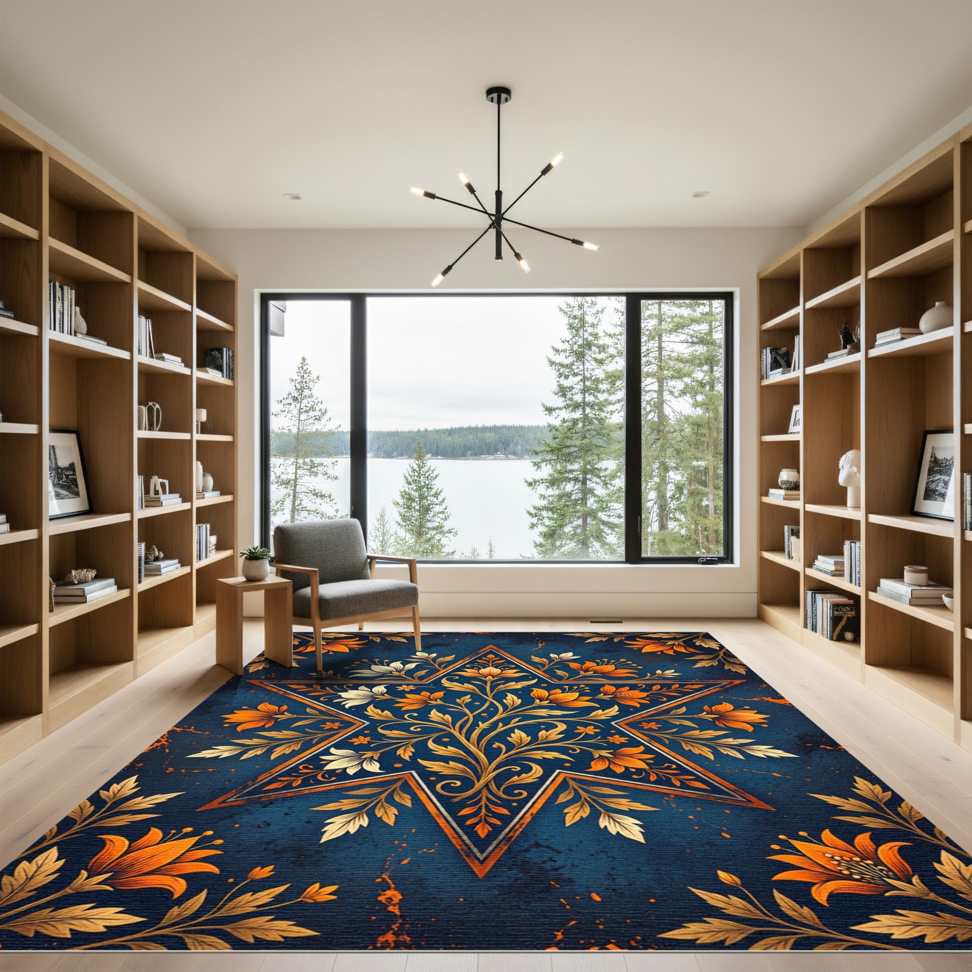 Golden Star Floral Vine Aubergine Rug