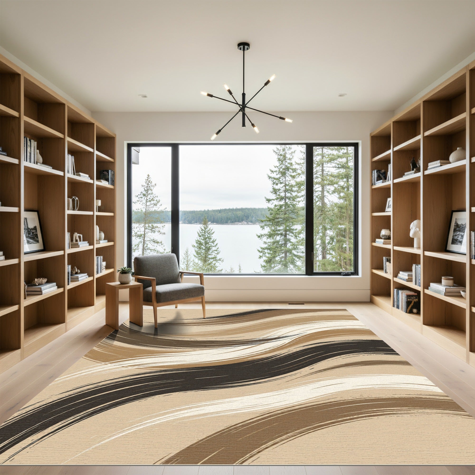 Abstract Neutral Earth Tone Wave Art Rug