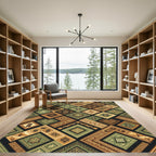 Earthy Olive Geometric Aztec Diamond Rug