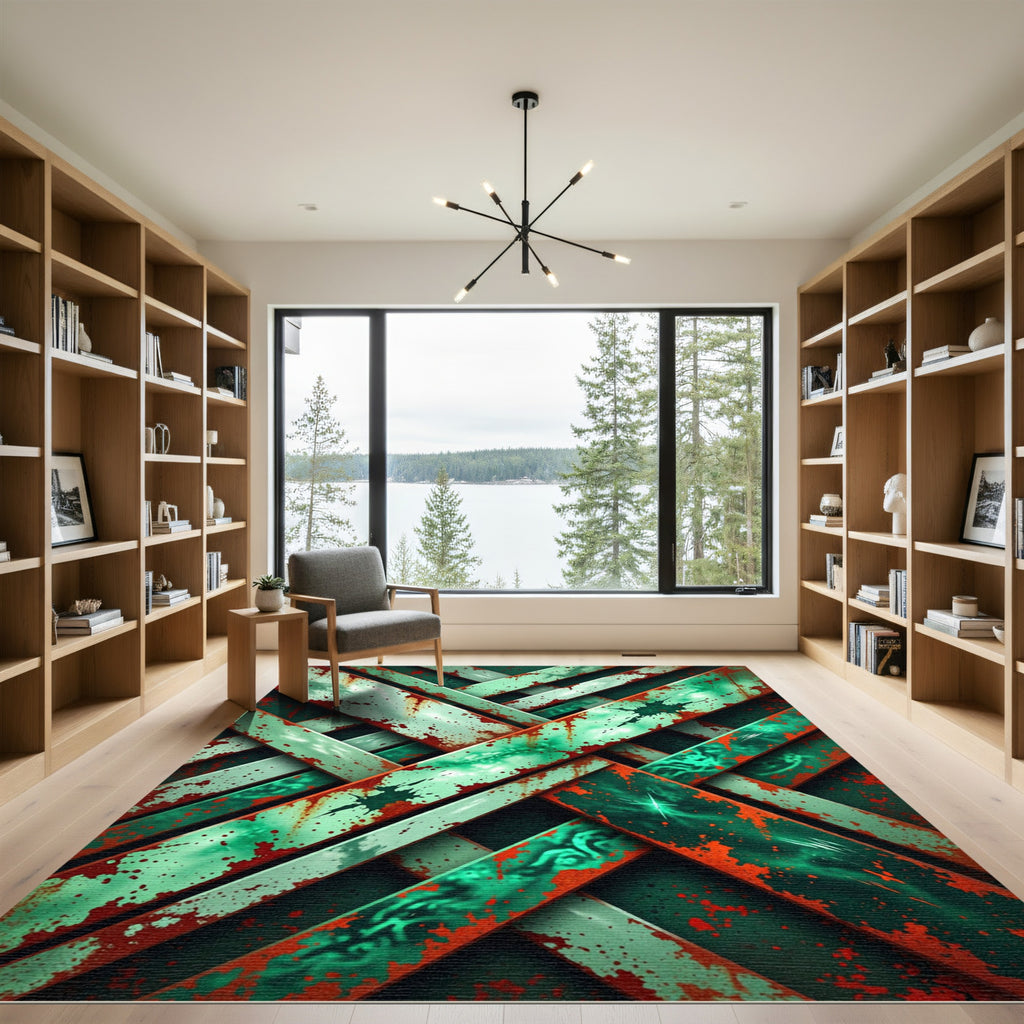 Distressed Aqua Orange Weave Rug