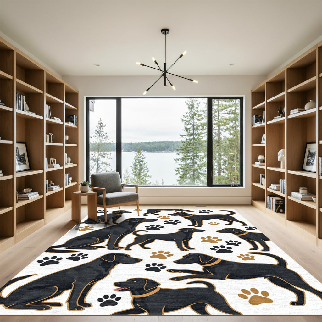 Playful Black Labrador Paw Accent Rug