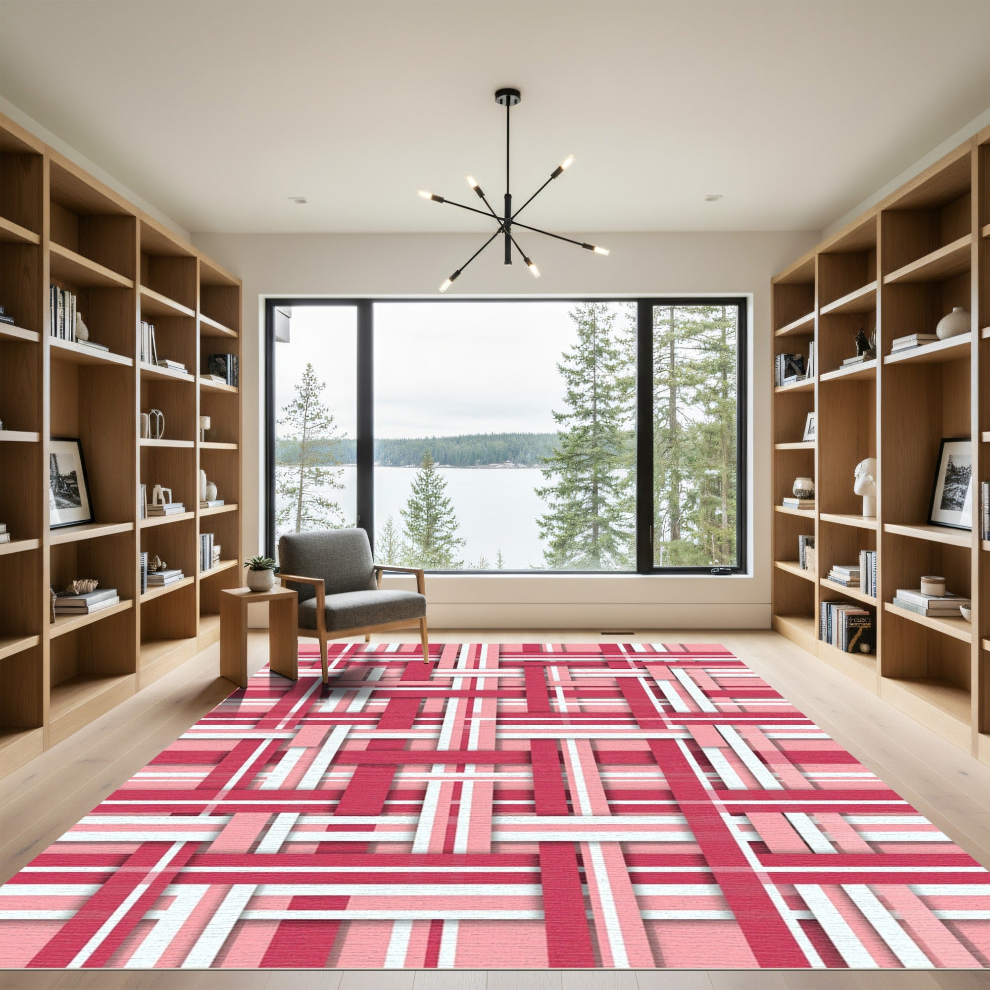 Blush Pink Woven Geometric Plaid Rug