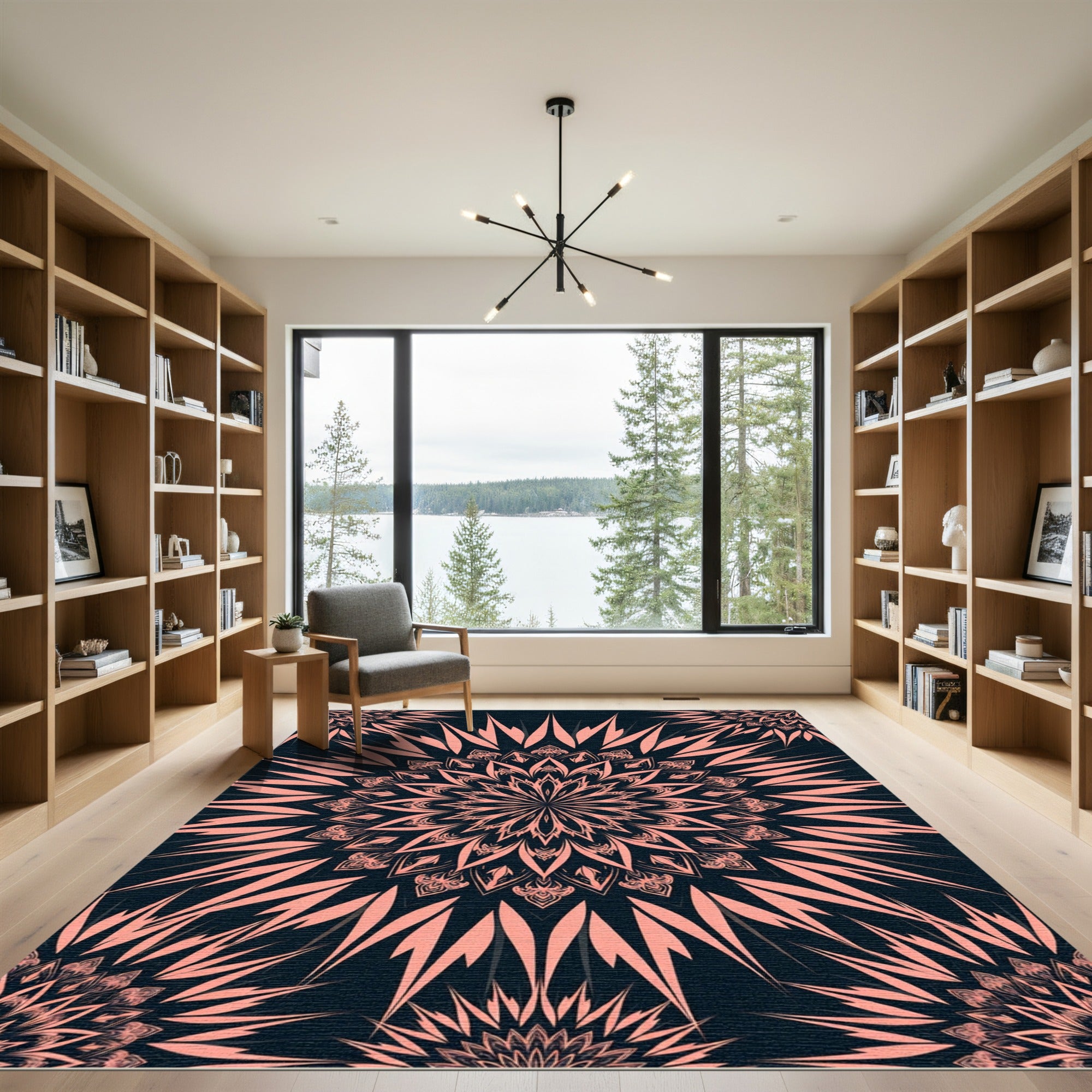 Blush Pink Art Deco Starburst Medallion Rug