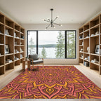 Radiant Saffron Coral Ornate Mandala Rug