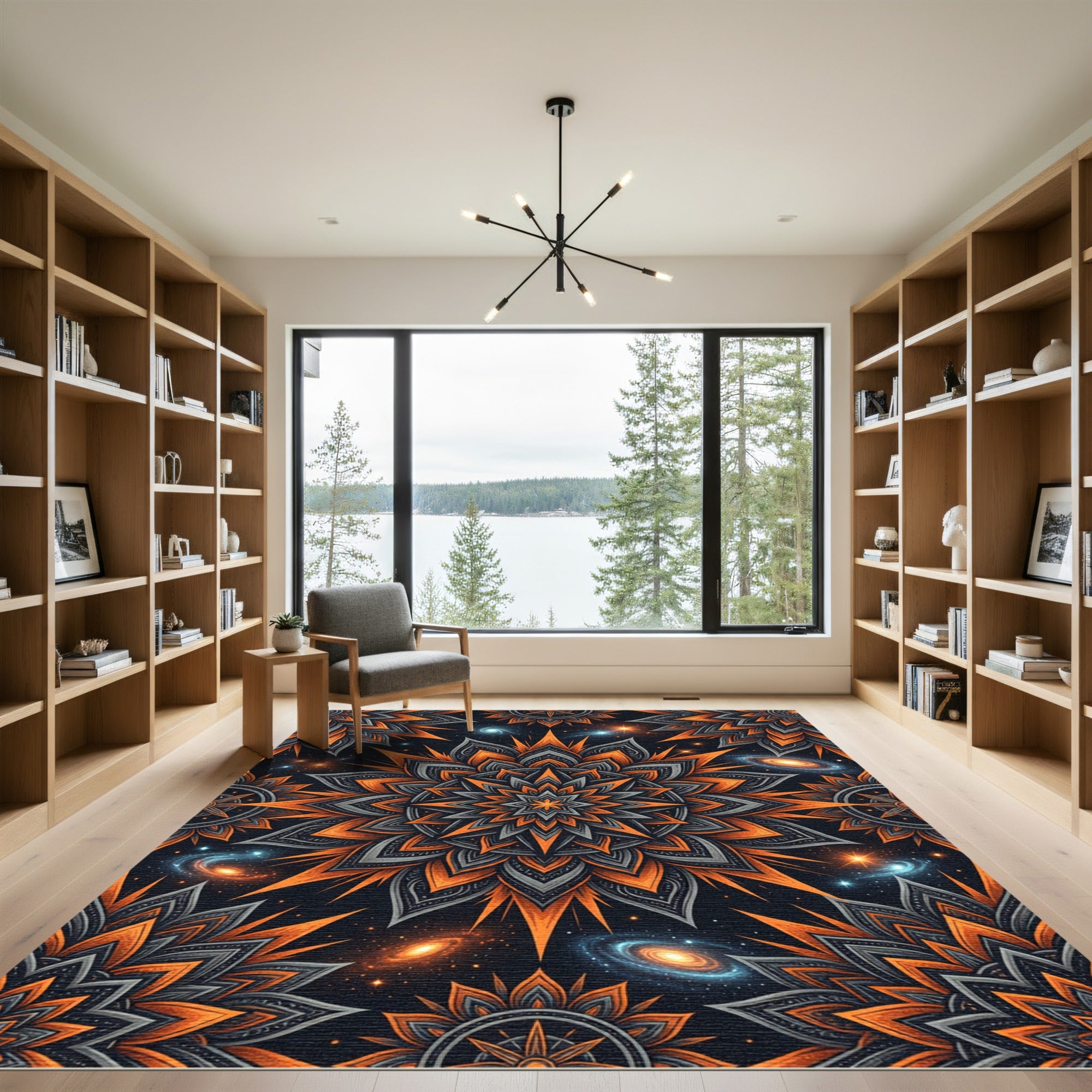 Orange Celestial Mandala Starry Night Rug
