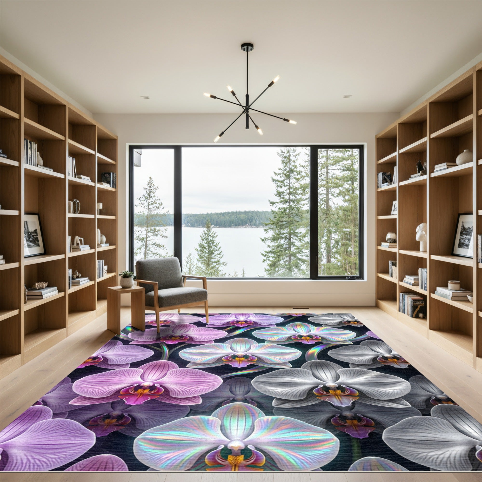 Luminous Iridescent Orchid Blossom Composition Rug