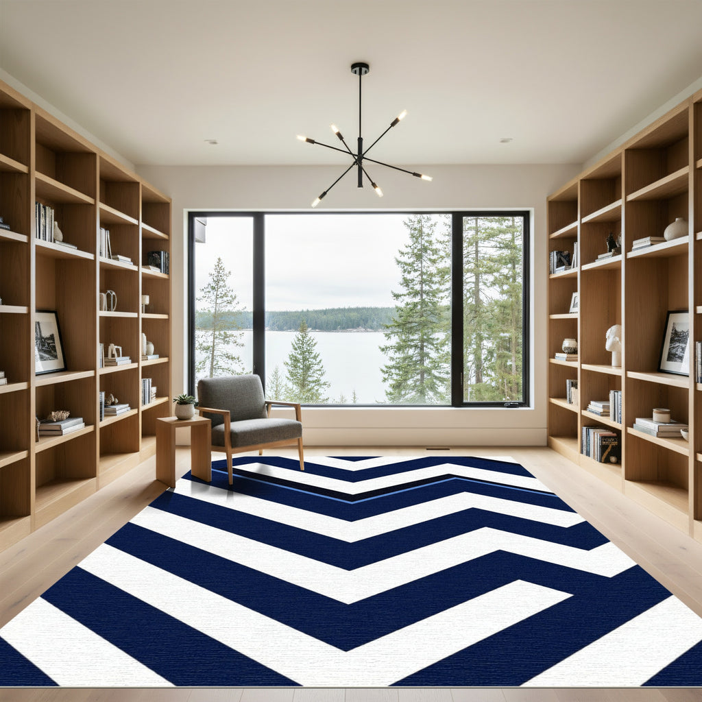Modern Cobalt Geometric Arrow Chevron Rug
