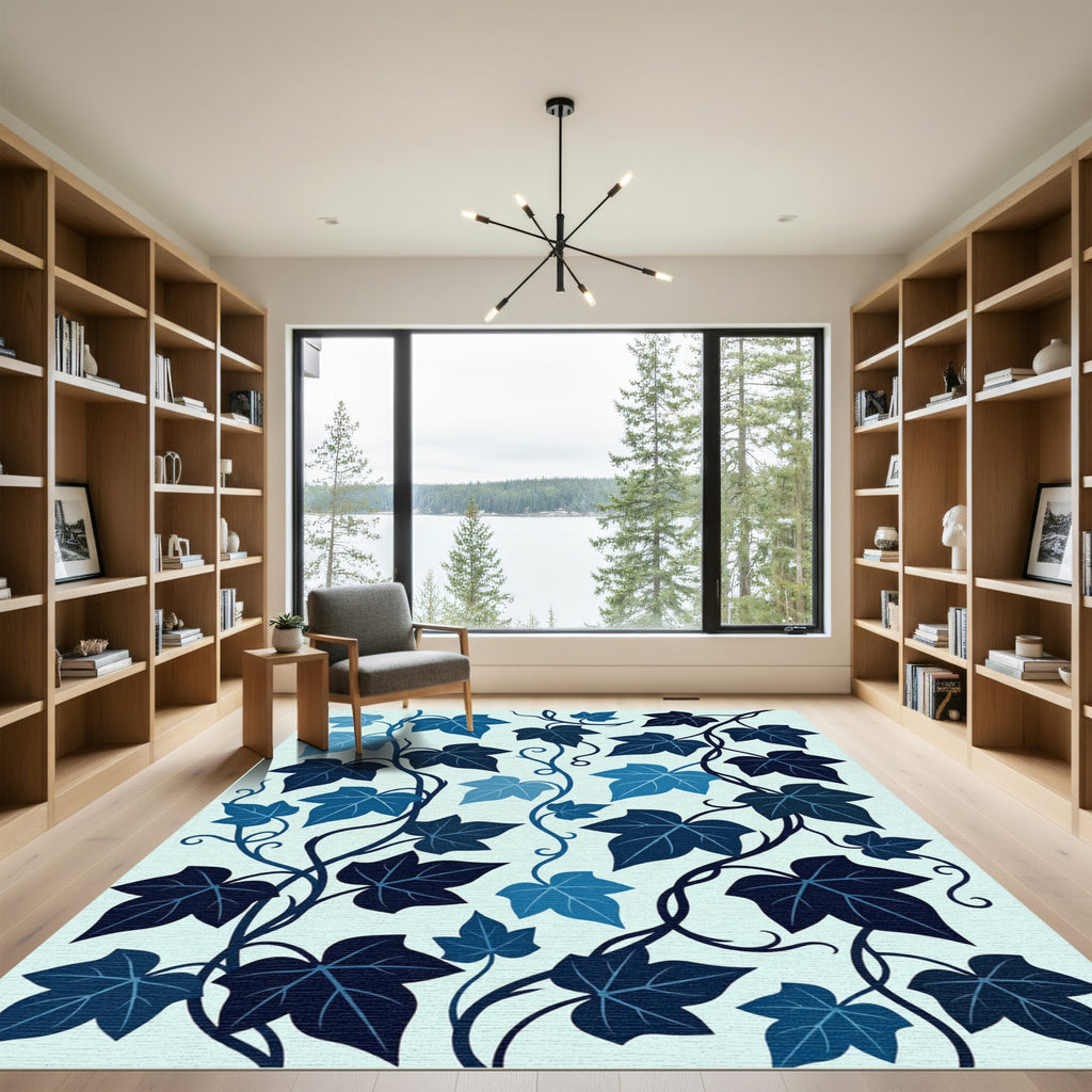 Deep Blue Ivy Vine Foliage Rug