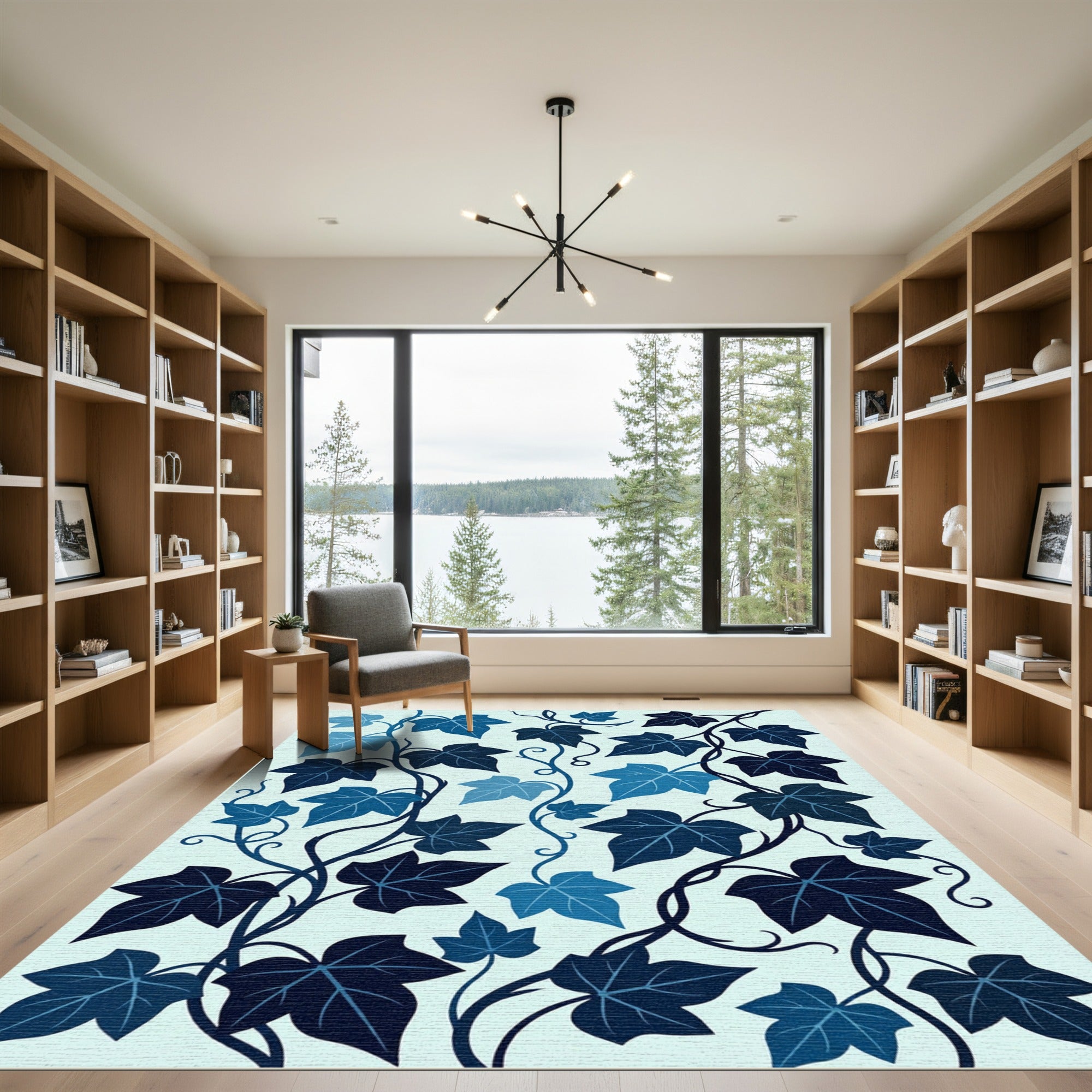 Deep Blue Ivy Vine Foliage Rug