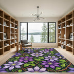 Elegant Purple Clematis Floral Vine Rug