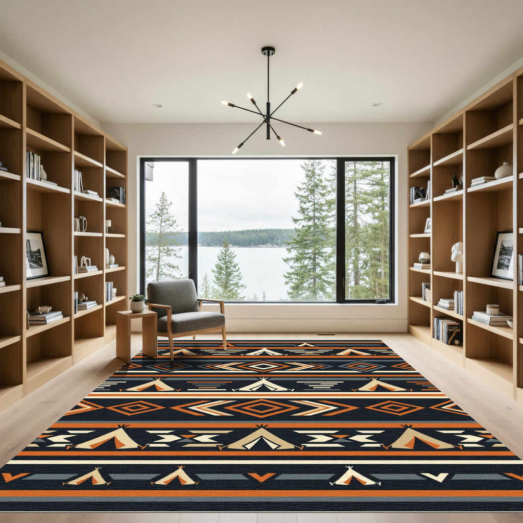 Southwestern Earthy Geometric Teepee Striped Rug
