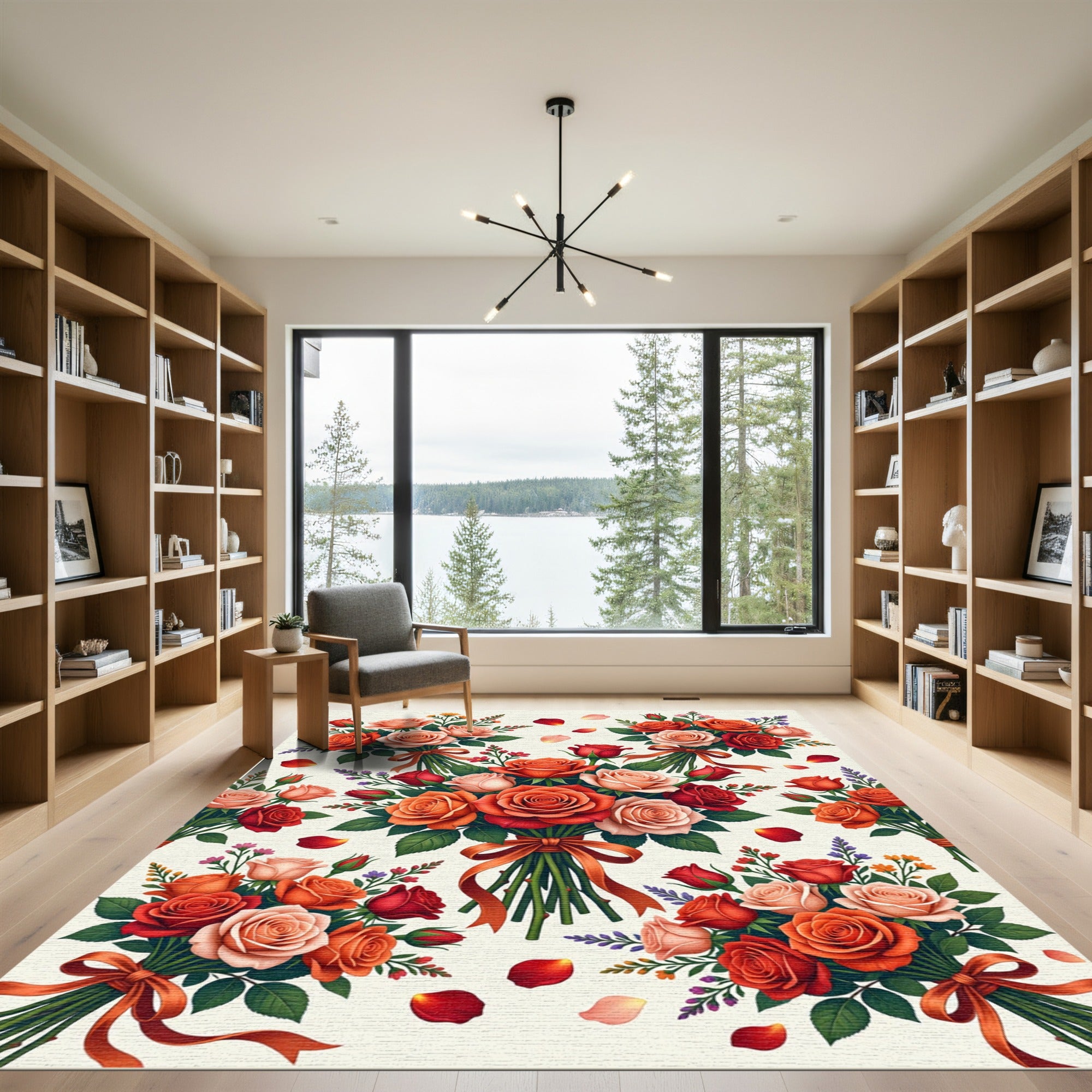 Romantic Coral Rose Bouquet Arrangement Rug