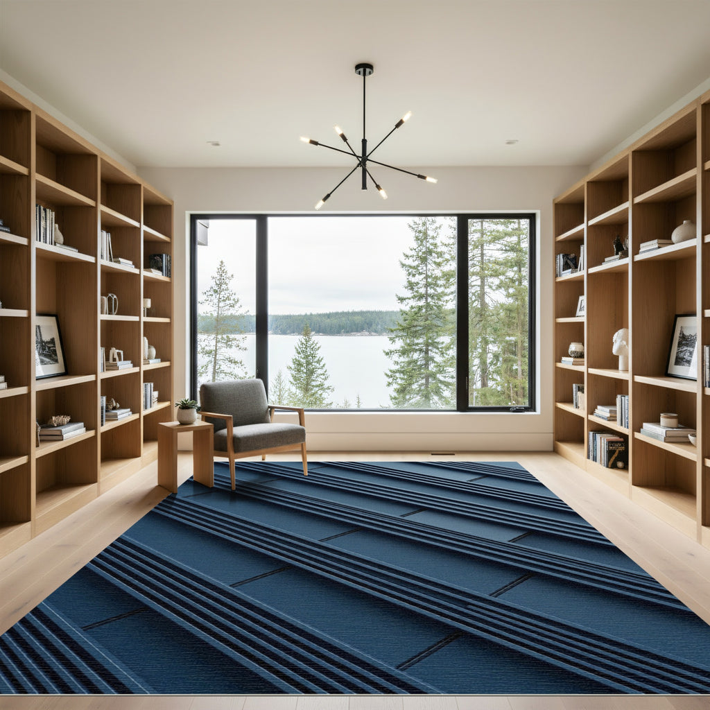 Minimalist Navy Linear Geometric Rug
