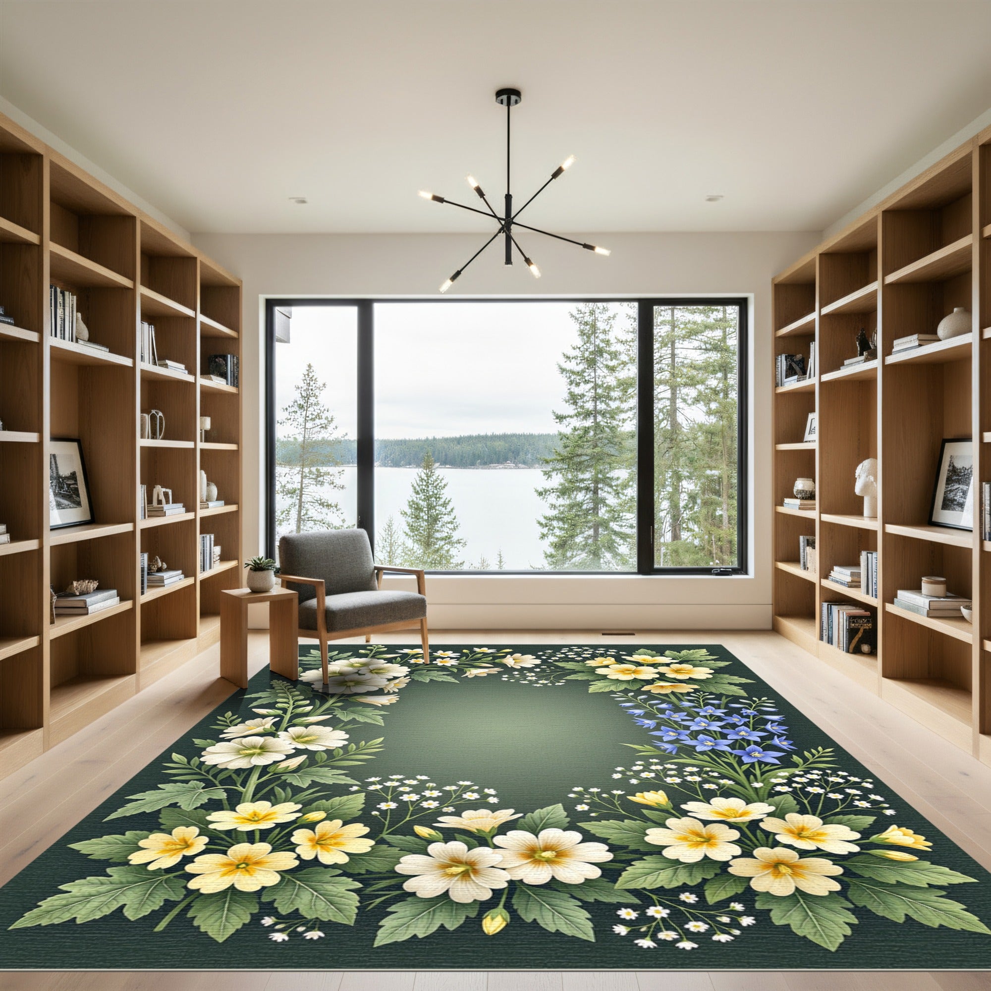 Botanical Meadow Wildflower Cream Green Rug