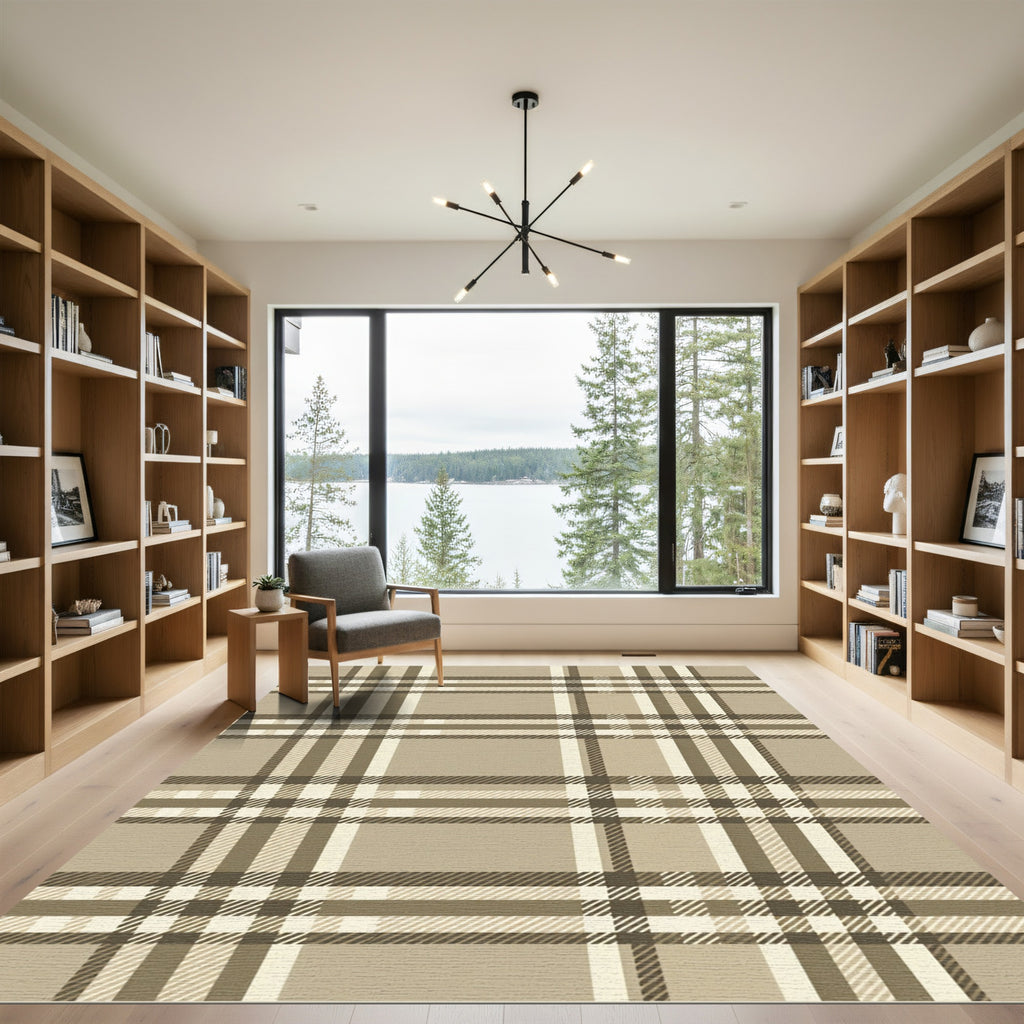 Classic Beige Plaid Tartan Check Rug