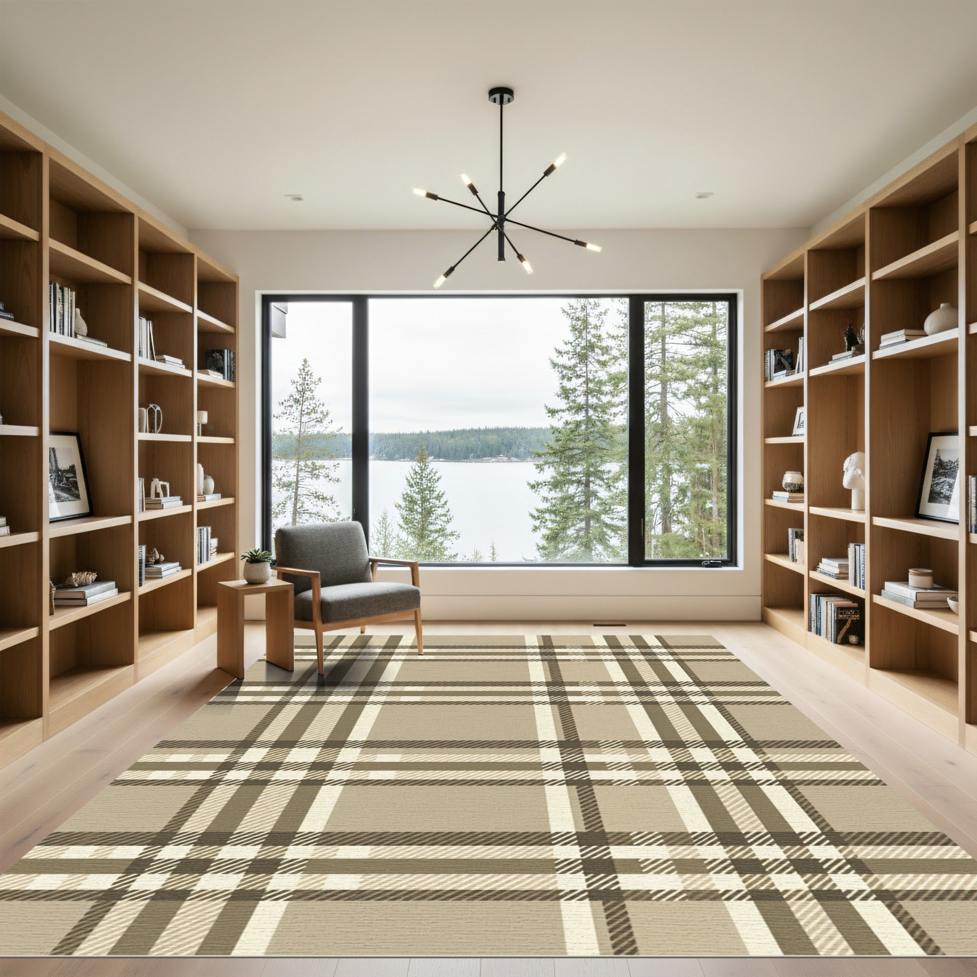 Classic Beige Plaid Tartan Check Rug
