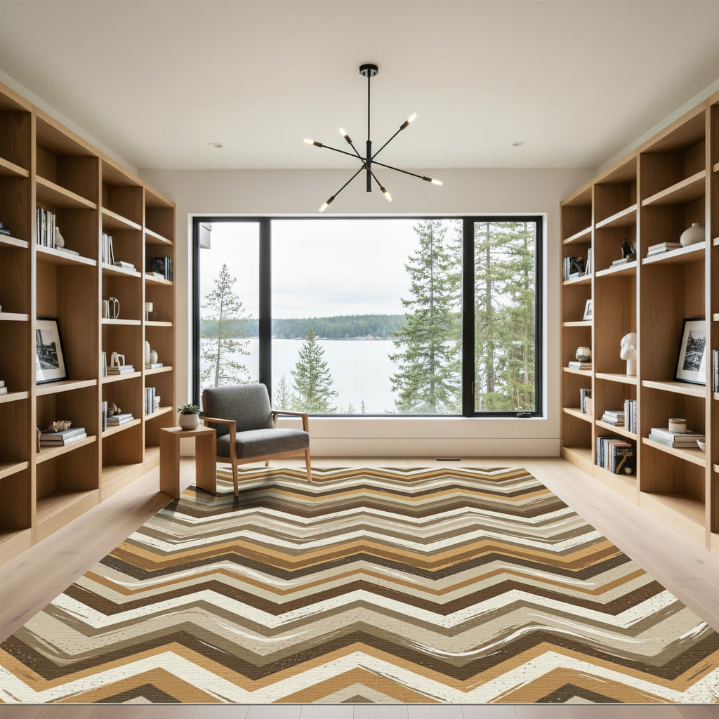 Earthy Chevron Zigzag Brown Beige Rug