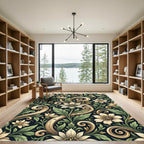 Elegant Ivory Floral Cream Swirl Art Rug
