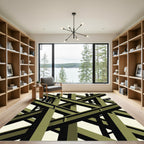 Olive Geometric Steel Industrial Beam Rug