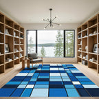 Modern Geometric Blue Grid Art Rug