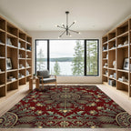 Elegant Crimson Golden Floral Medallion Rug