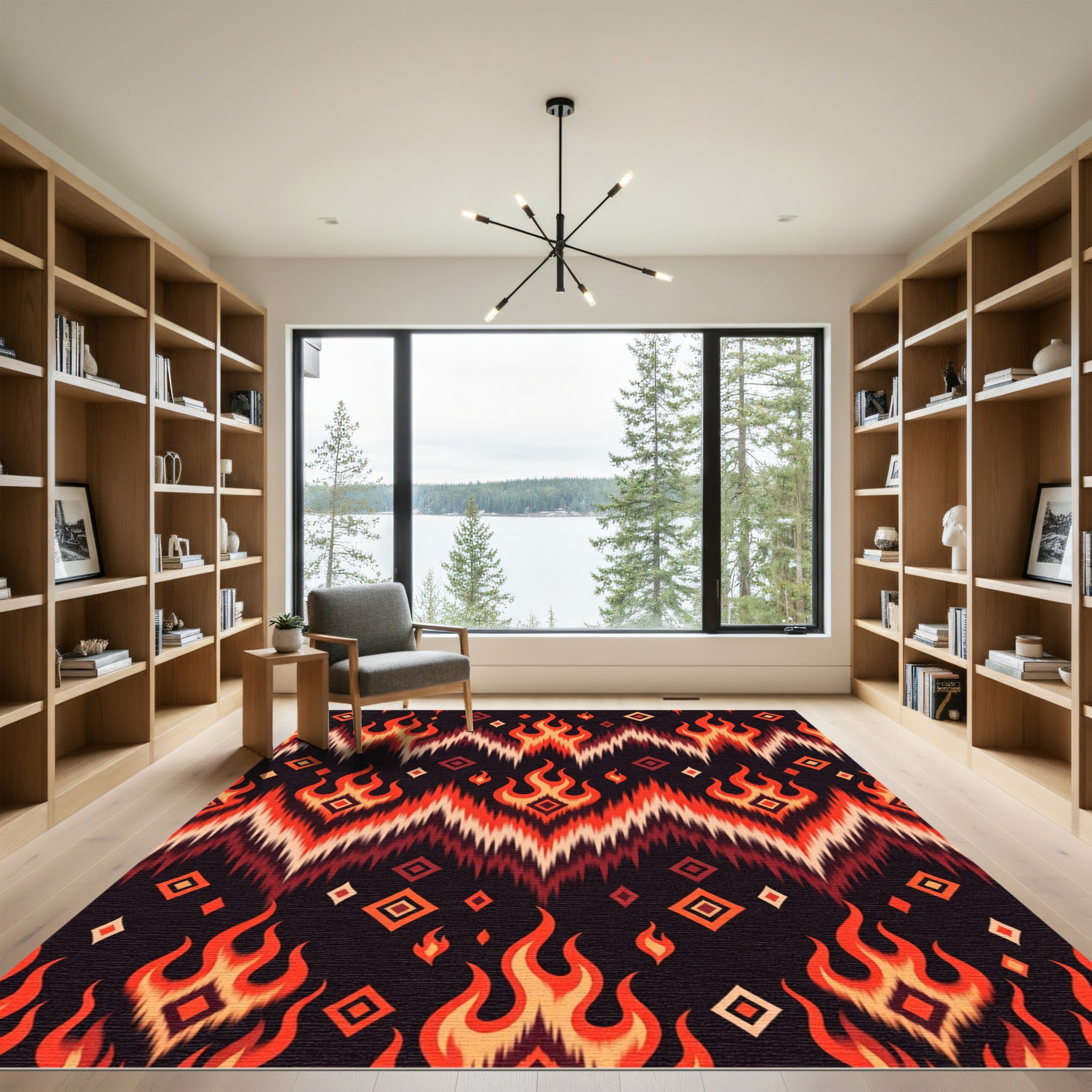 Fiery Orange Diamond Ikat Chevron Rug