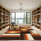 Geometric Sunset Grid Warm Earth Tones Rug