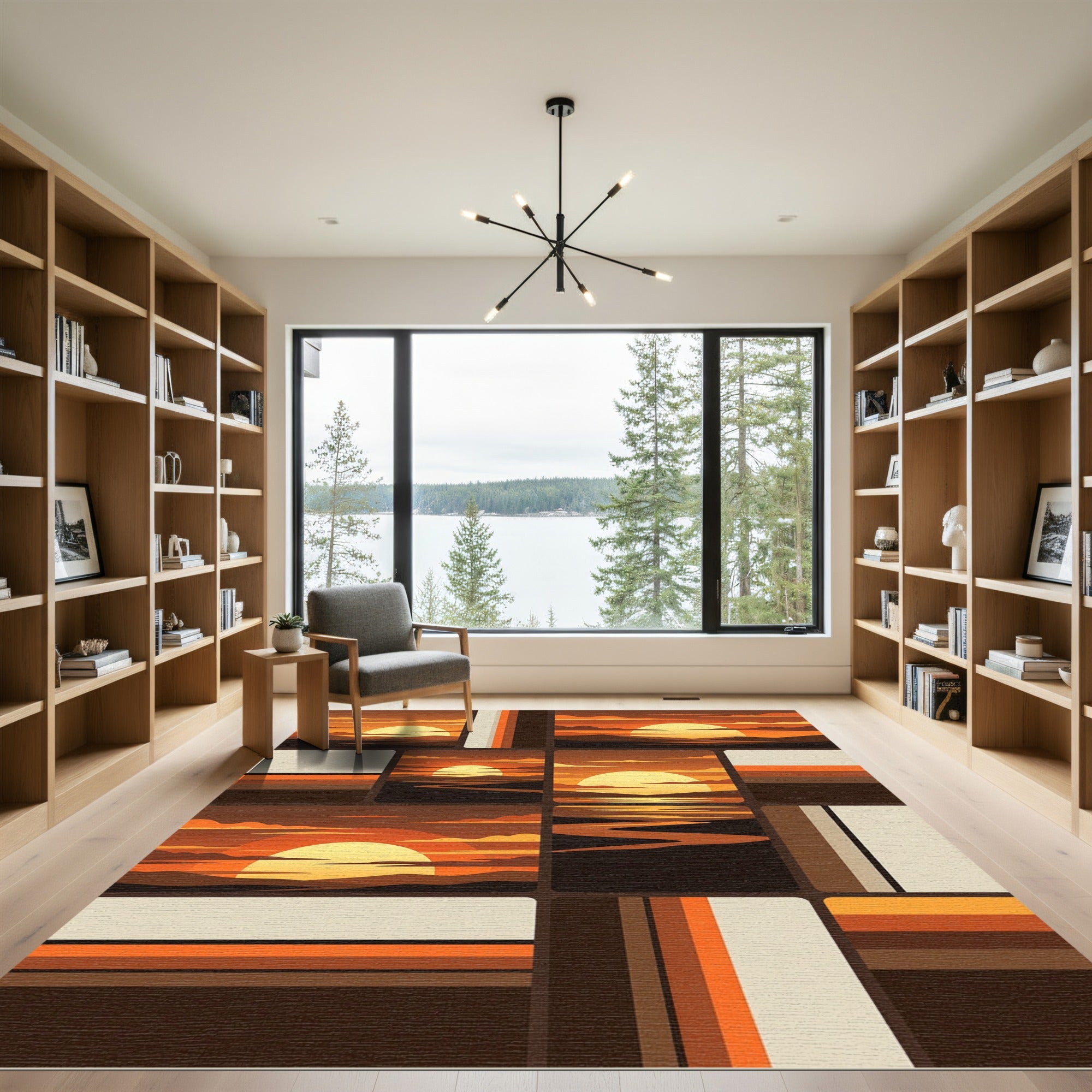 Geometric Sunset Grid Warm Earth Tones Rug