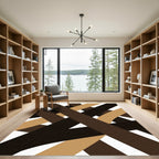 Modern Brown Interlocking Geometric Abstract Rug