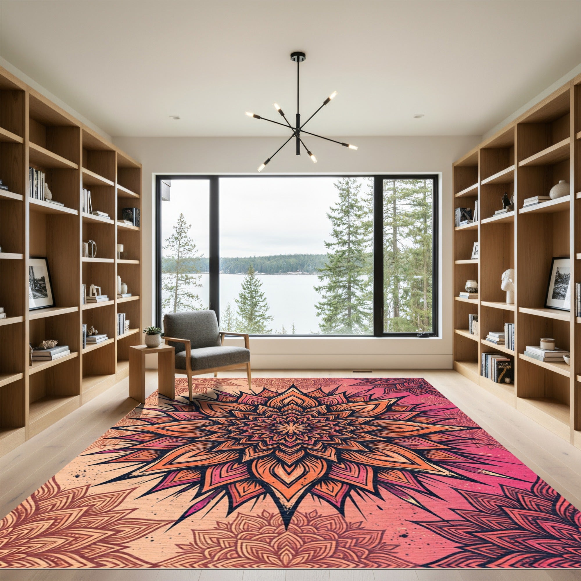 Sunset Mandala Orange Pink Floral Medallion Rug