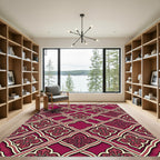 Ornate Crimson Lattice Floral Damask Rug