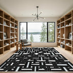 Black and White Interwoven Geometric Rug