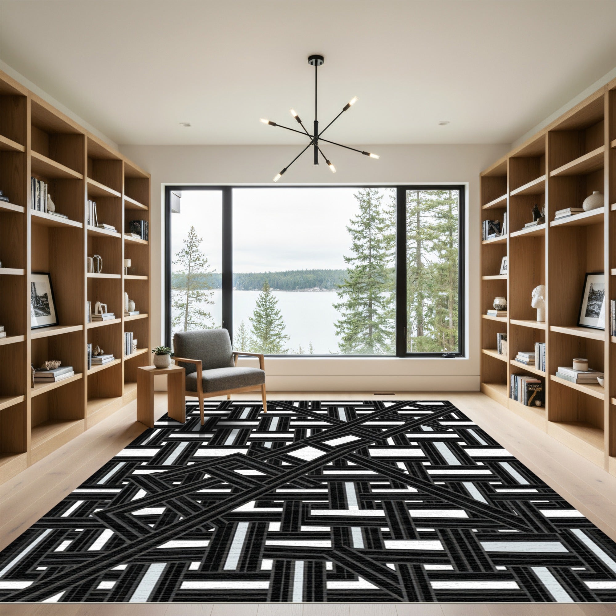 Black and White Interwoven Geometric Rug