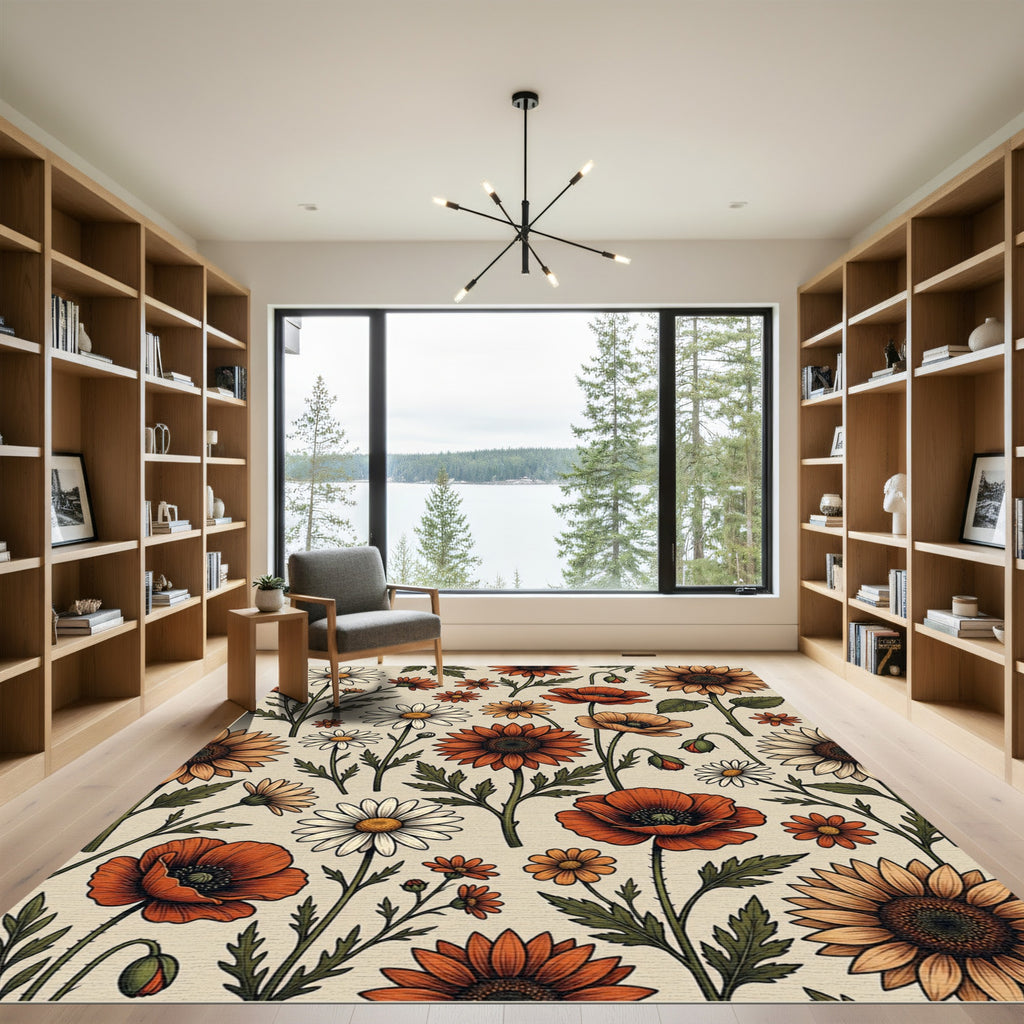Vintage Autumnal Wildflower Field Meadow Rug