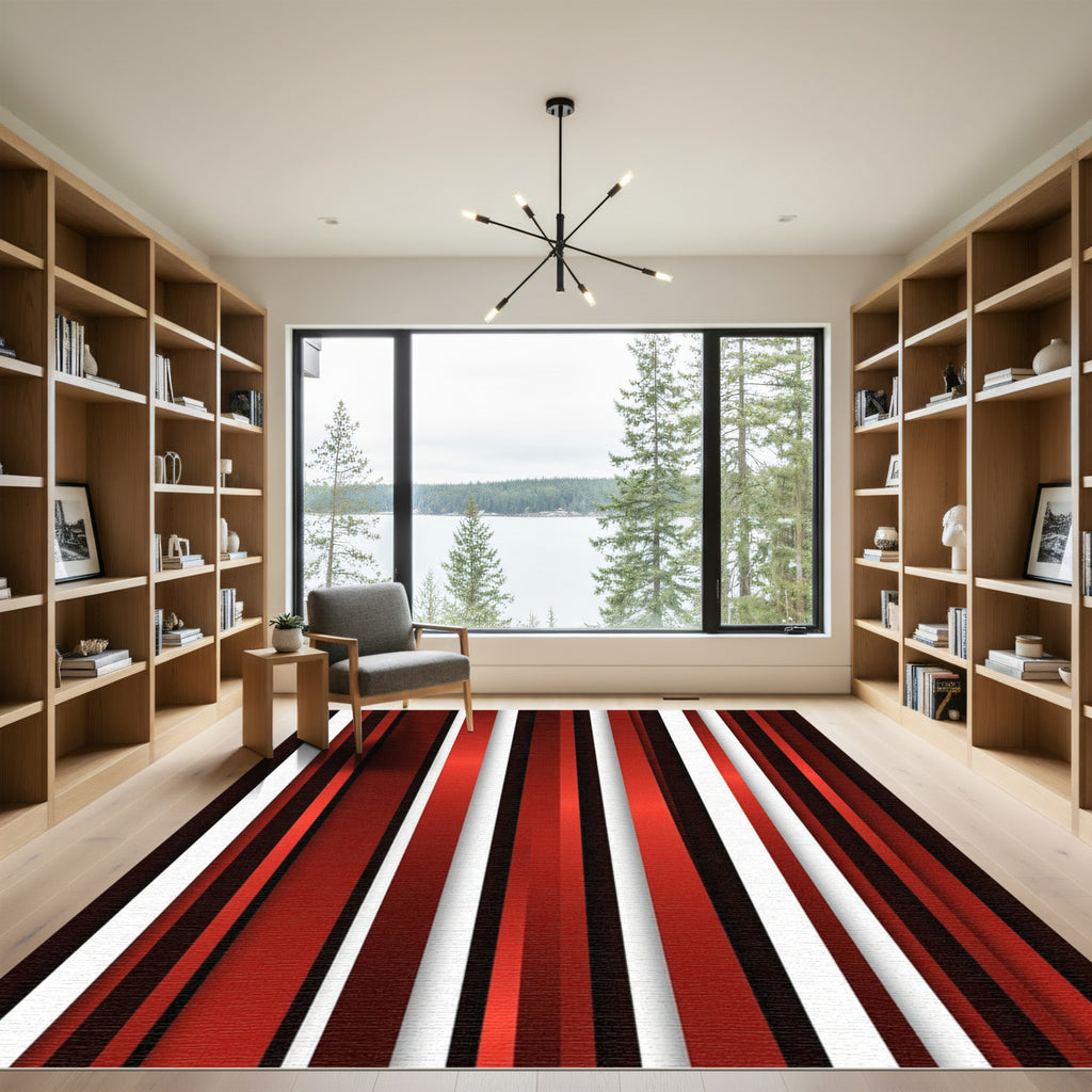 Crimson White Vertical Stripe Composition Rug