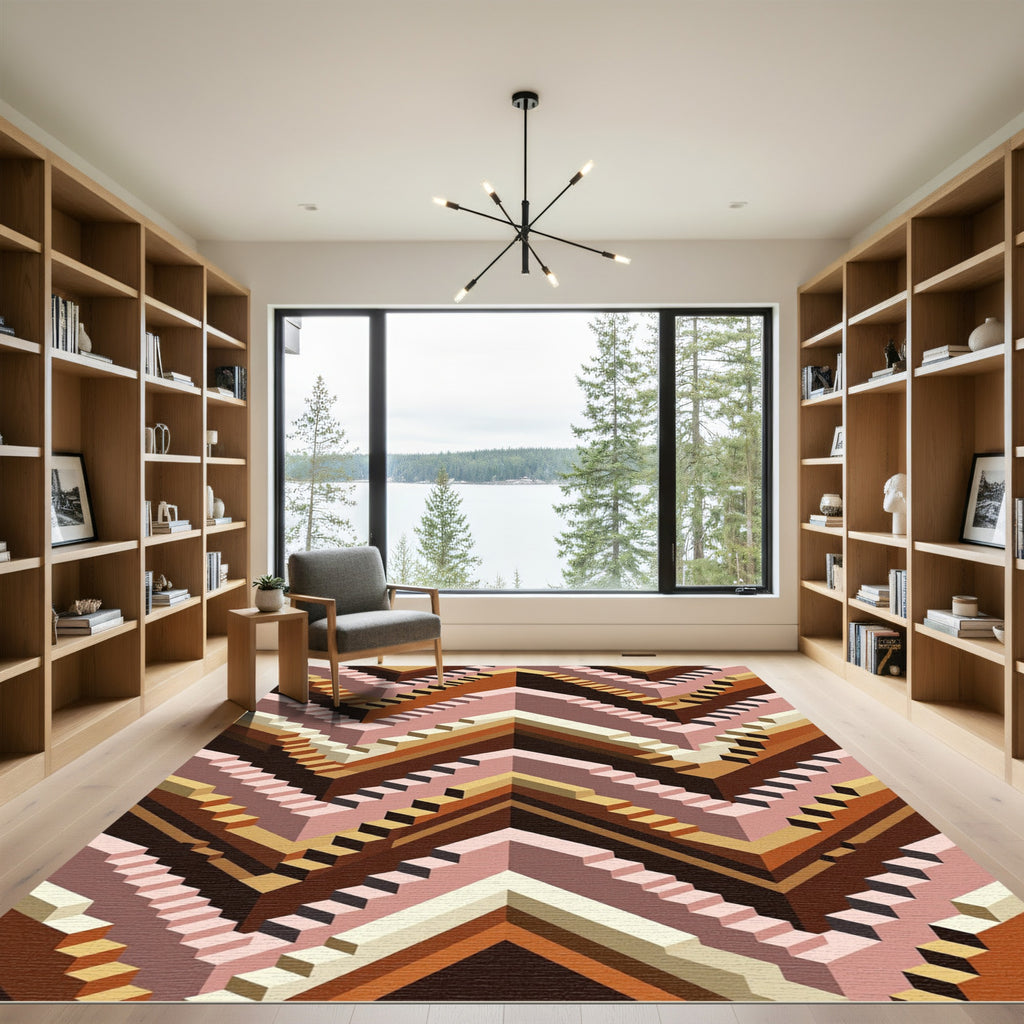 Geometric Zigzag Staircase Terracotta Rug
