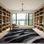 Modern Black Abstract Charcoal Brushstroke Rug