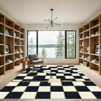 Distressed Black Cream Checkerboard Squares Rug