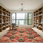 Art Deco Coral Peacock Feather Rug