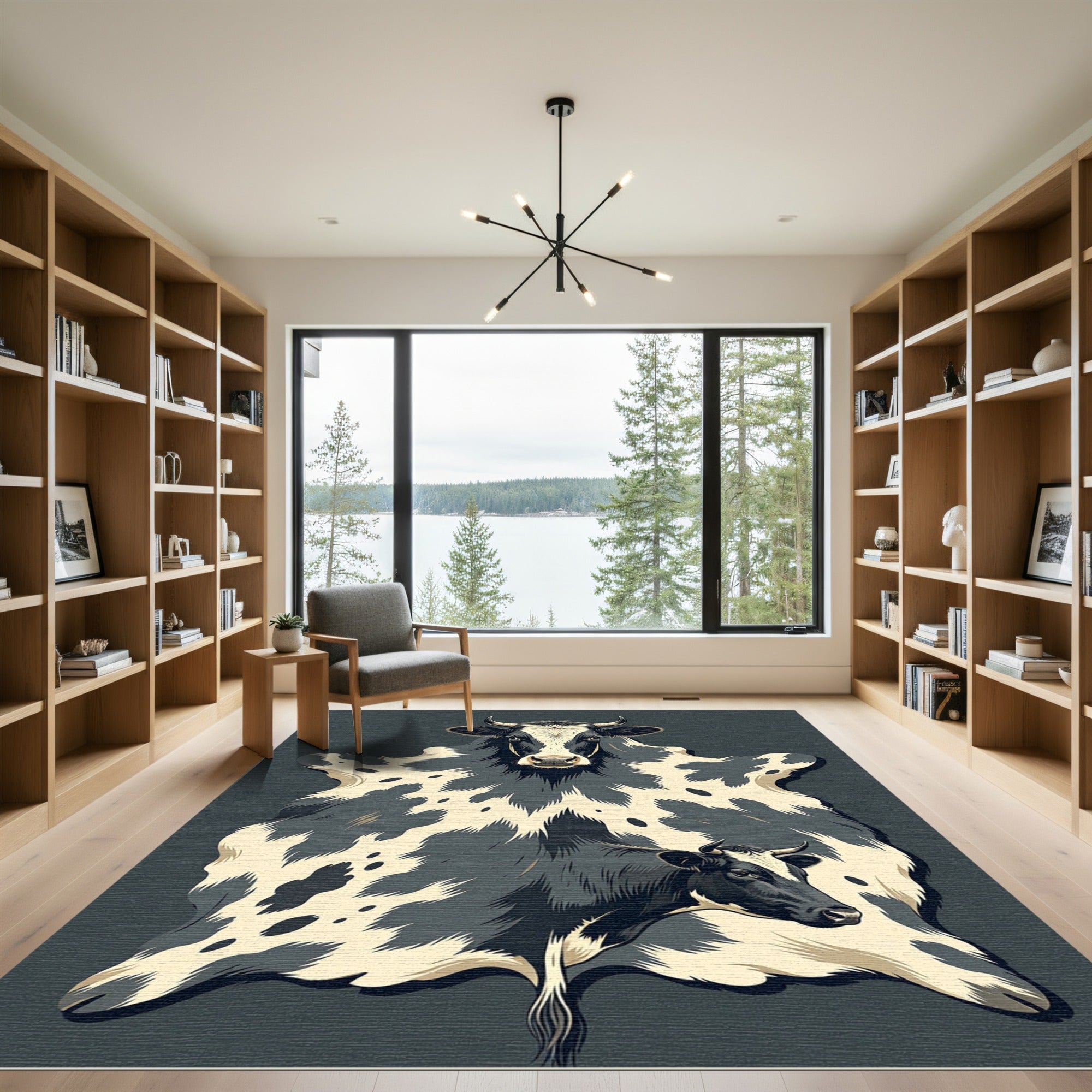 Monochrome Spotted Bovine Hide Art Rug