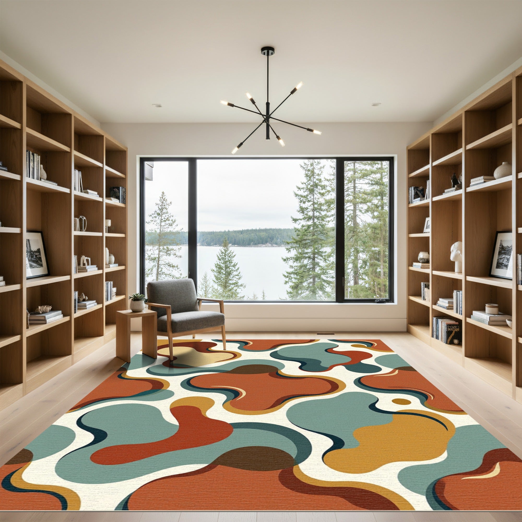 Abstract Organic Earth Tone Fluid Shapes Rug