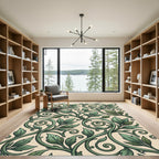 Elegant Sage Green Scrolling Leaf Vine Rug