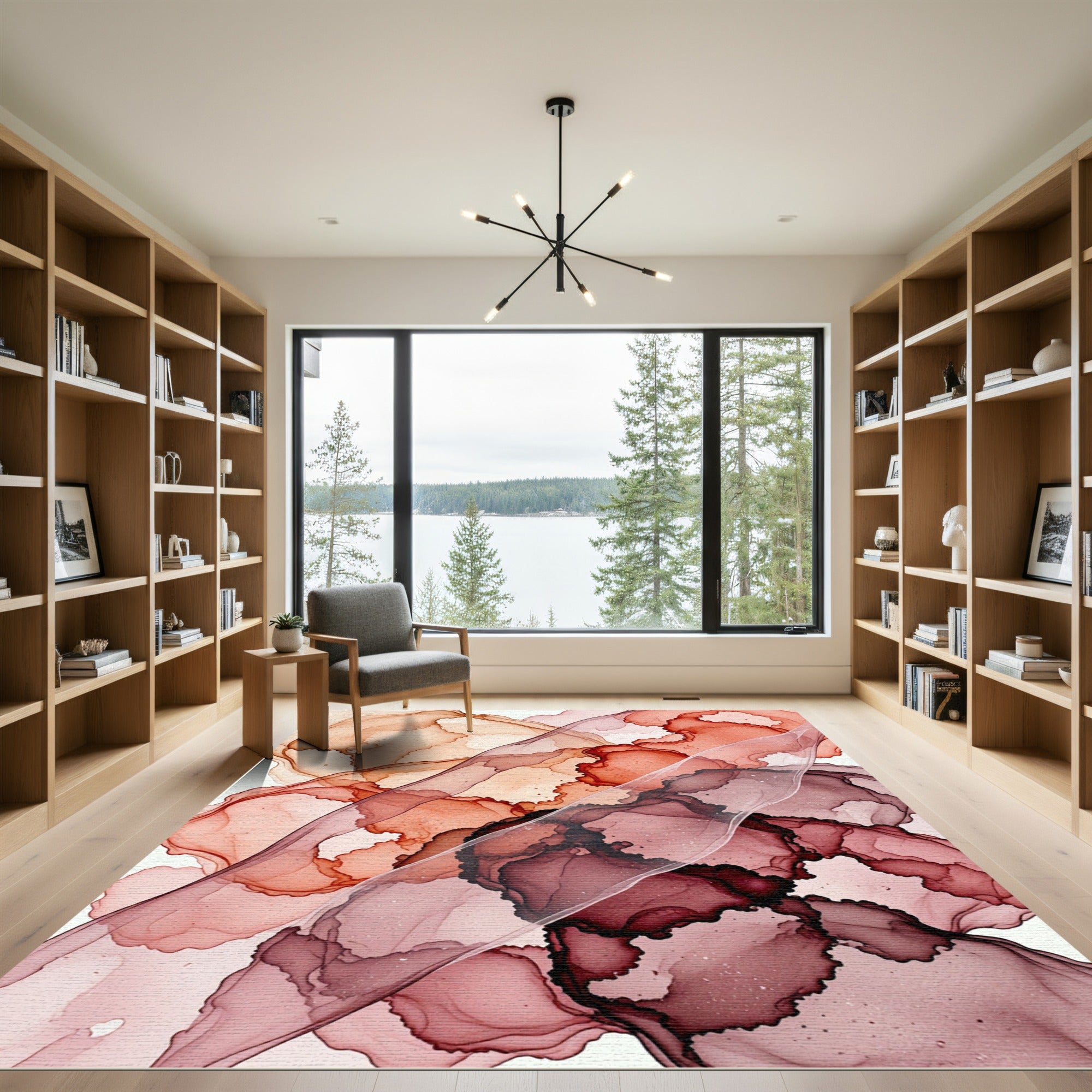 Abstract Crimson and Sienna Alcohol Ink Rug