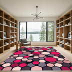 Pink Gray Hexagonal Mosaic Rug