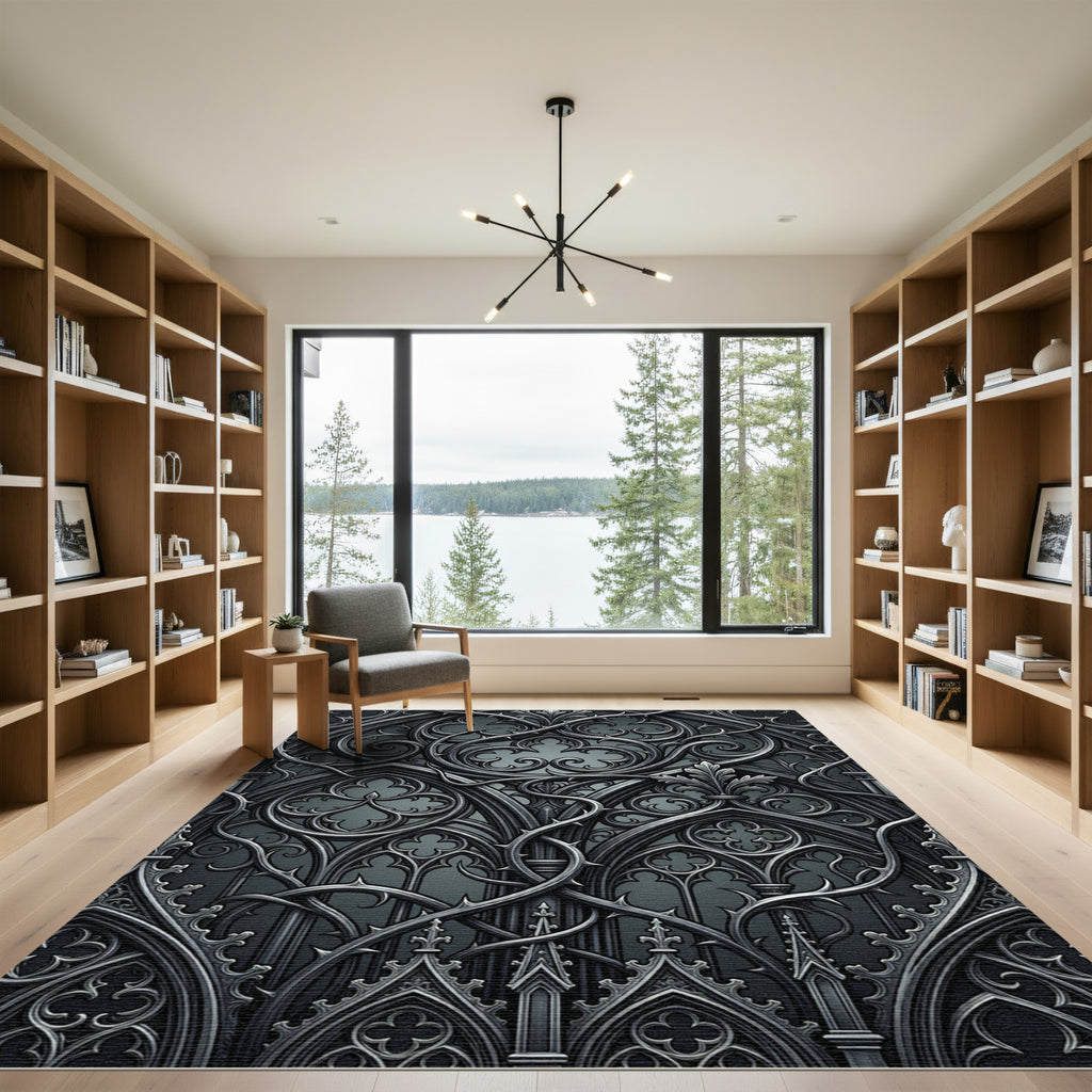 Gothic Revival Dark Metal Spire Rug