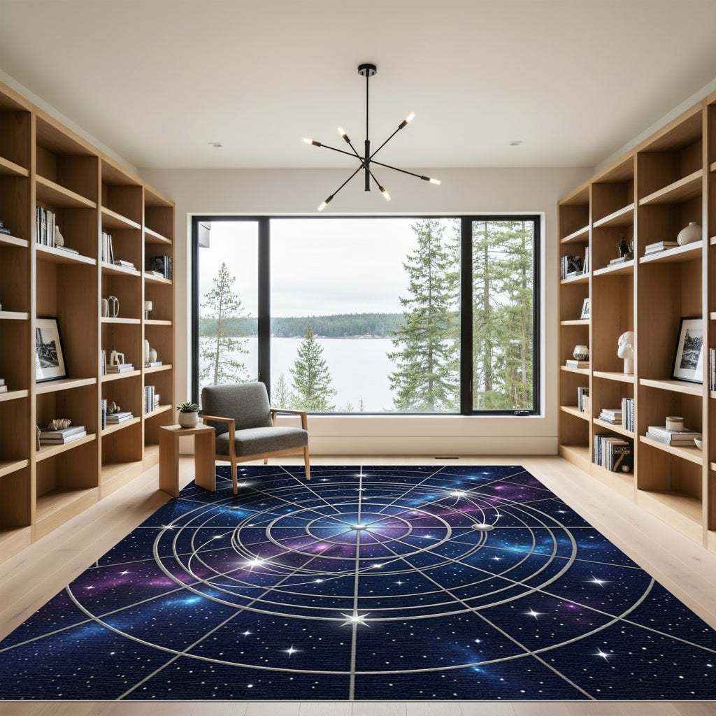 Celestial Navy Galaxy Star Compass Rug